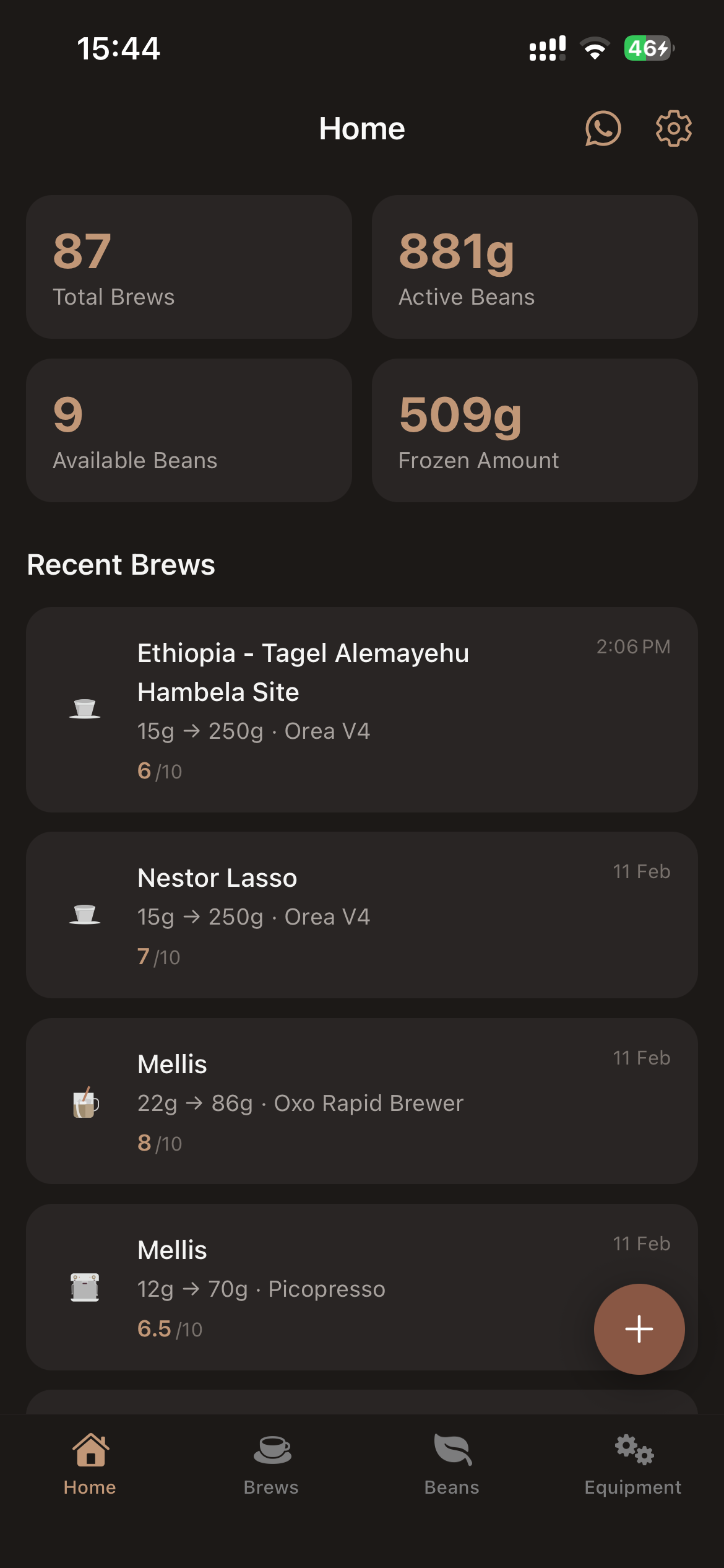 Brewfolio home screen